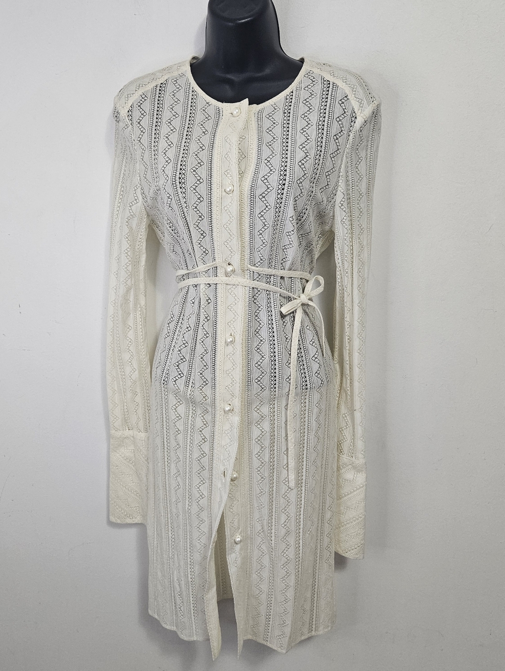 NWT Pascal Millet Cover Up Dress Sz S / 36 EUR Ivory White Lace Pearl Buttons